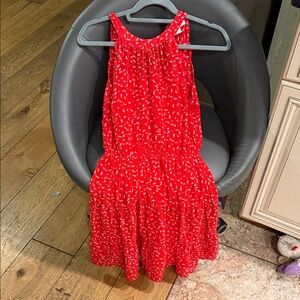 Monteau Vibrant Sleeveless tiered Red Dress with White Patterns